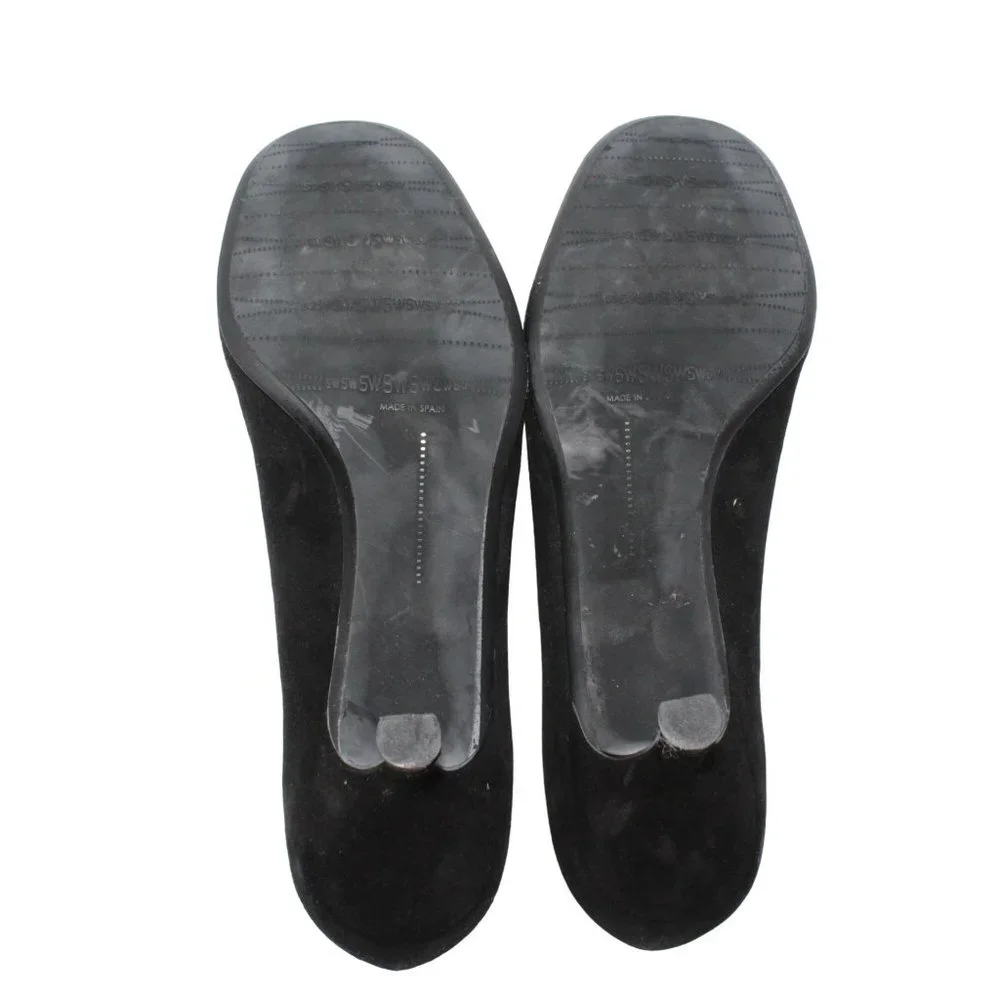 Stuart Weitzman Size 9M Black Suede Leather Madeline Buckle Detail Kitten Heels - Picture 9 of 11
